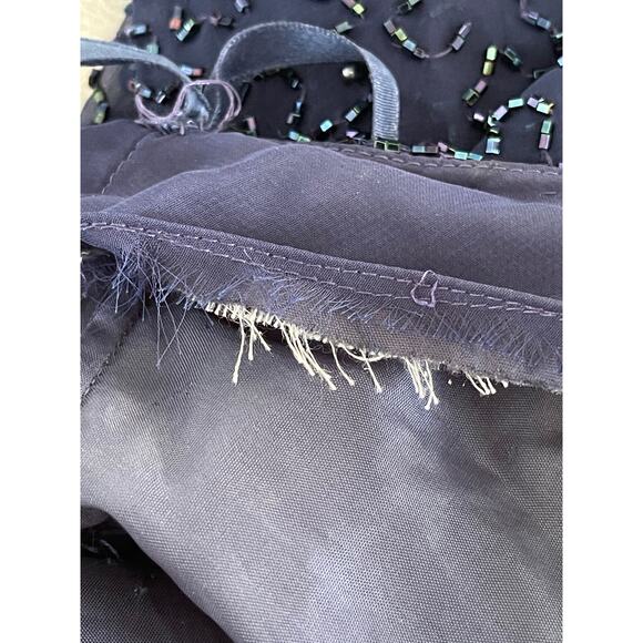 Vintage Peak Evenings Dress Womens 8 Navy Beaded Long Sheer Sleeves Maxi - Picture 11 of 13